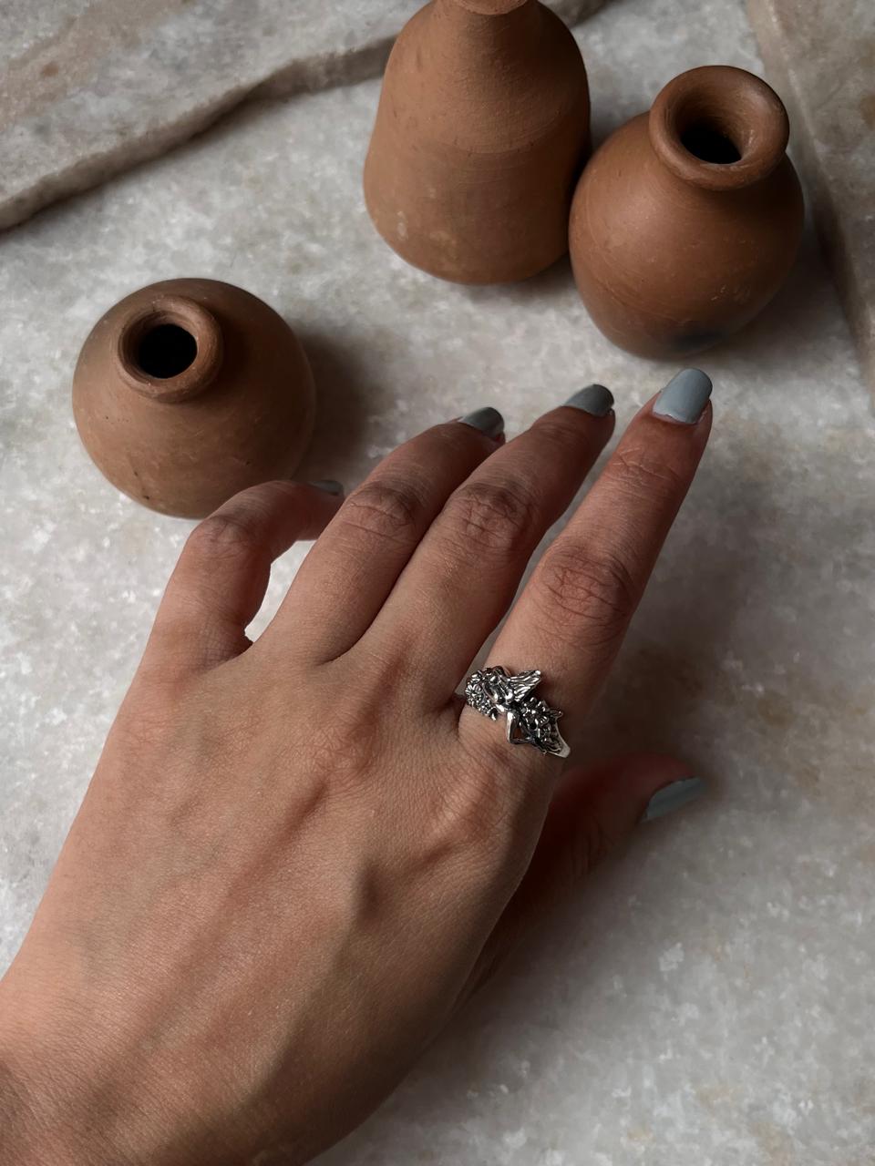 Fairy In The Garden- 3D Wings 925 Sterling Silver Ring - Tarakaya Silver