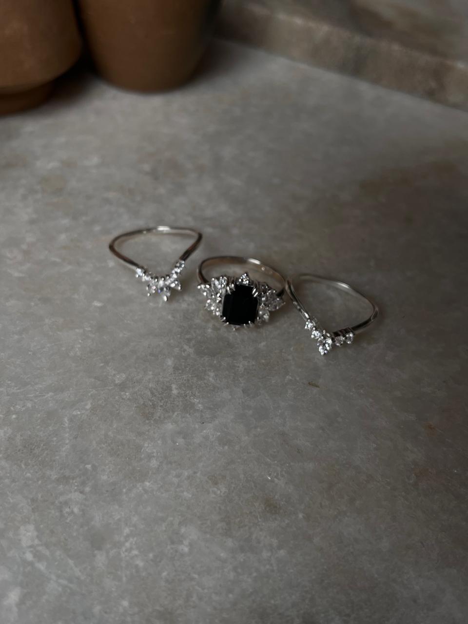 Vintage Black Onyx Stack Set solitare 925 Sterling Silver Ring