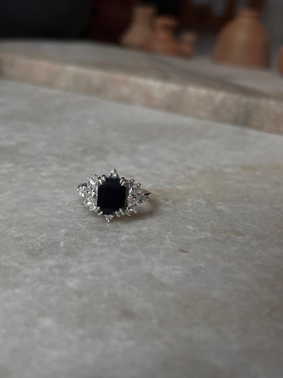 Vintage Black Onyx Stack Set solitare 925 Sterling Silver Ring