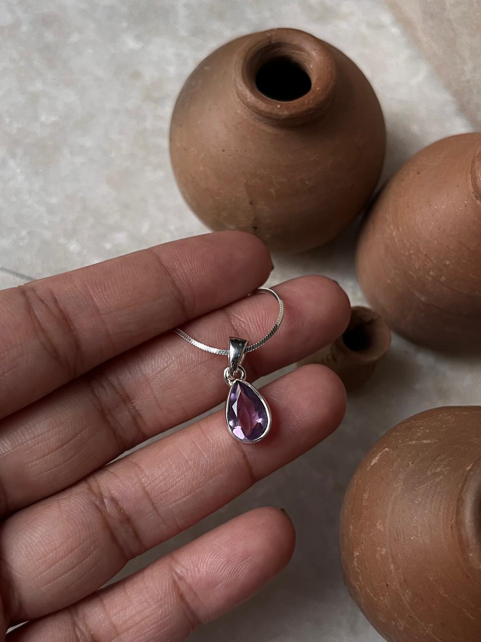 Amethyst Pear/ Drop Cut 925 Sterling Silver Pendant