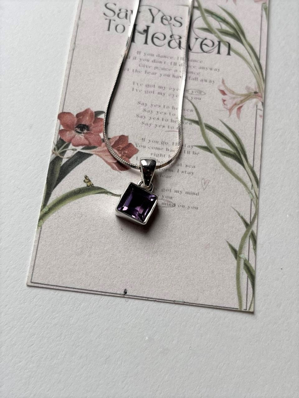 Amethyst Square Cut 925 Sterling Silver Pendant