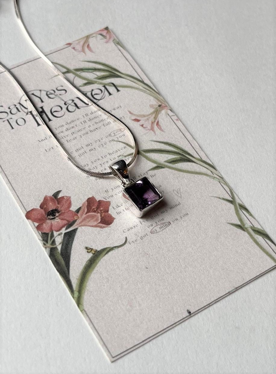 Amethyst Square Cut 925 Sterling Silver Pendant