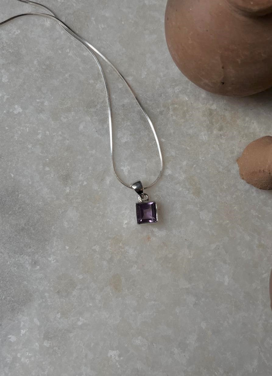 Amethyst Square Cut 925 Sterling Silver Pendant