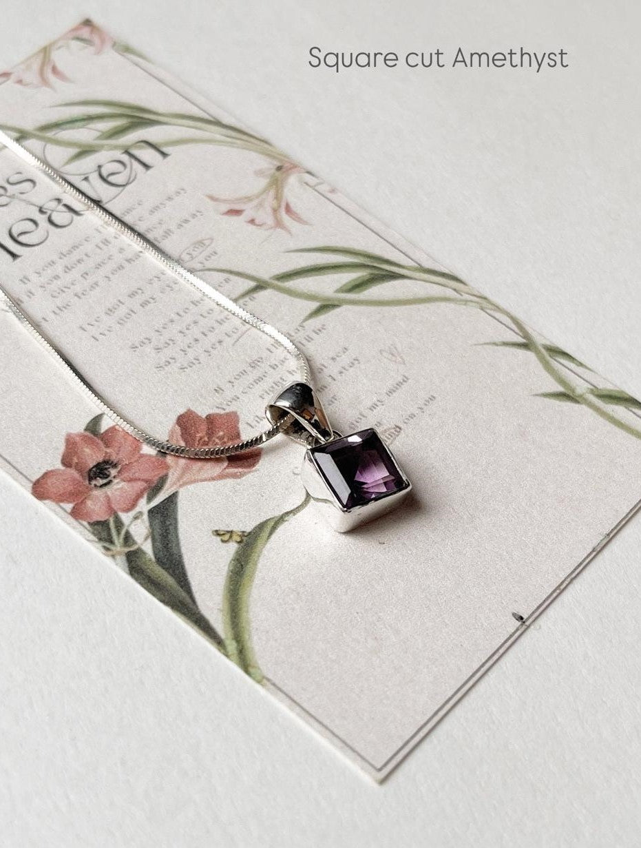 Amethyst Square Cut 925 Sterling Silver Pendant
