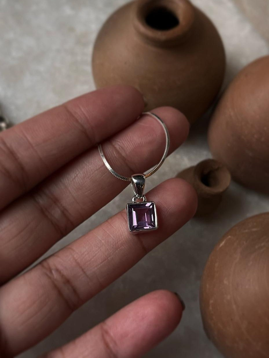Amethyst Square Cut 925 Sterling Silver Pendant