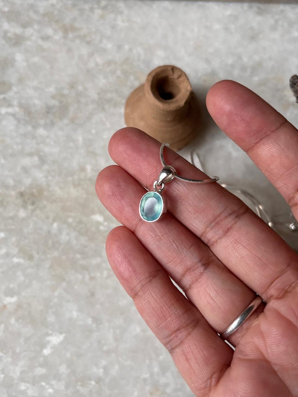 Aqua Chalcedony Oval Cut 925 Sterling Silver Pendant
