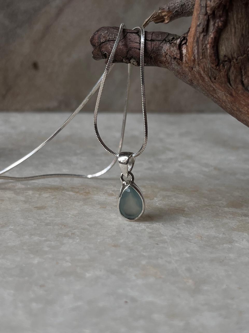 Elegant Teardrop Aqua Chalcedony Pendant in Sterling Silver