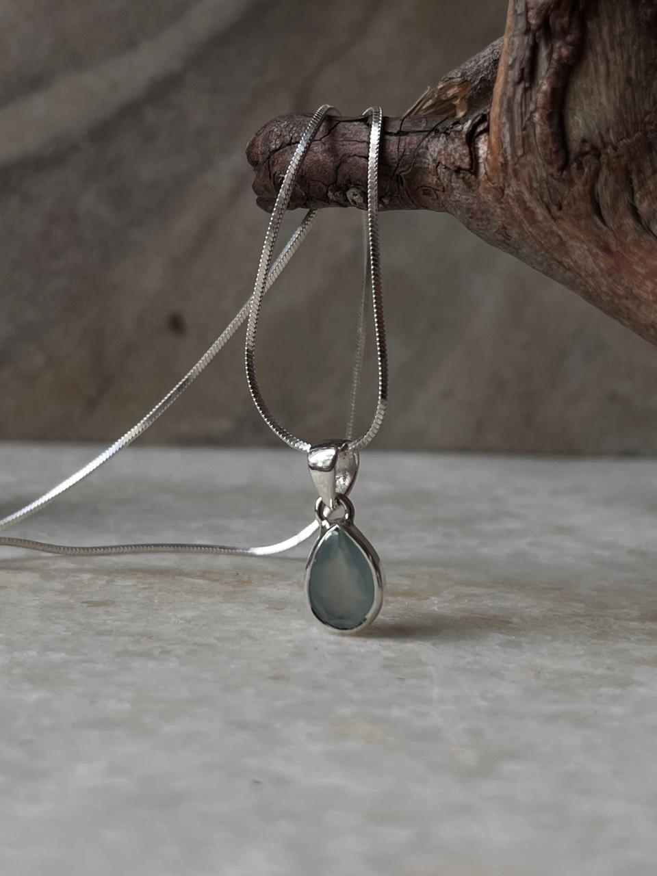 Aqua Chalcedony Pear Shaped Pendant in 925 Sterling Silver