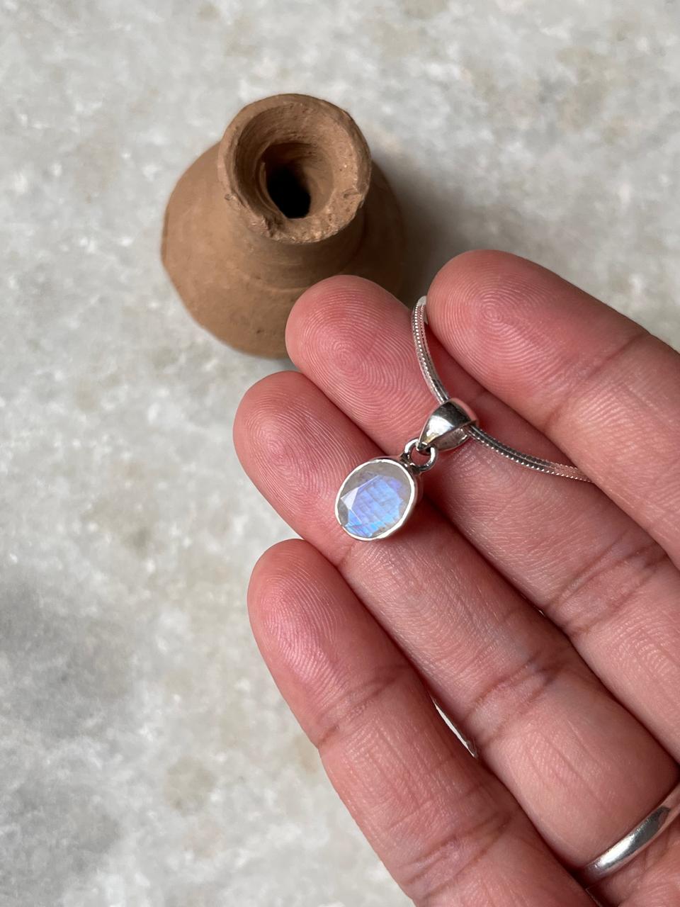 Moonstone Oval Cut 925 Sterling Silver Pendant