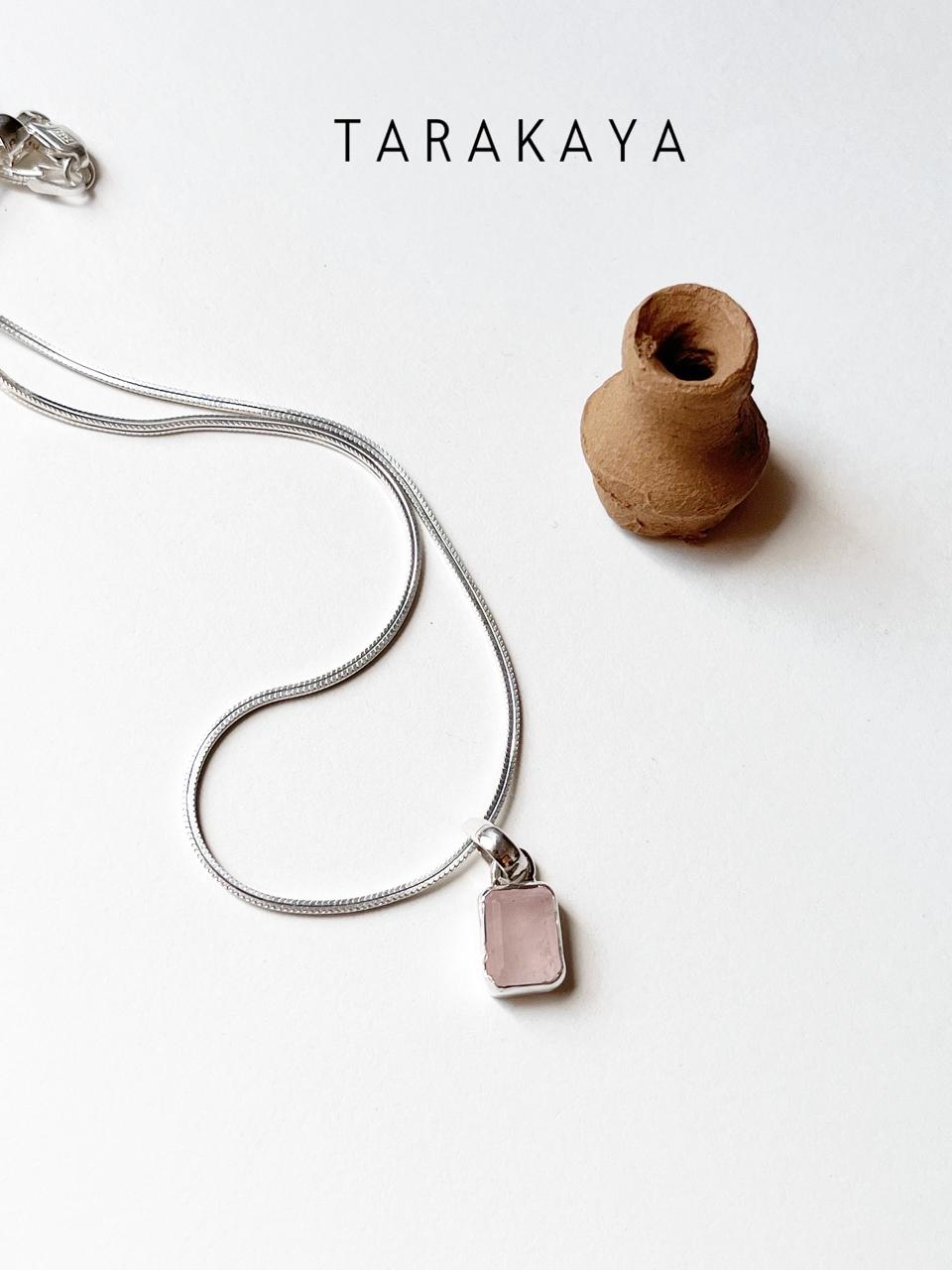 Rose Quartz Rectangle Pendant in 925 Sterling Silver