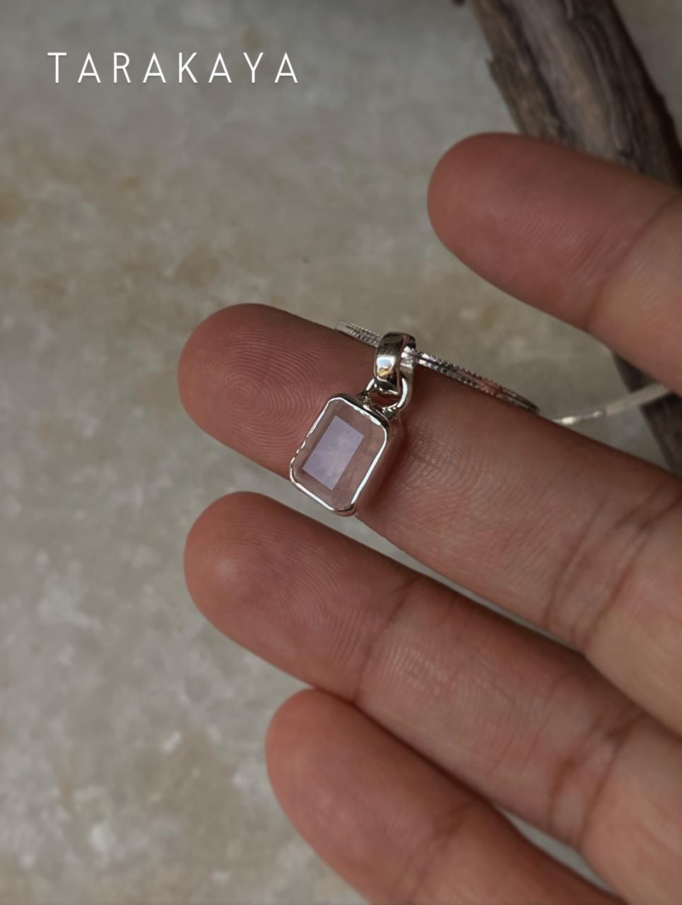 925 Silver Rose Quartz Pendant with Modern Rectangular Design