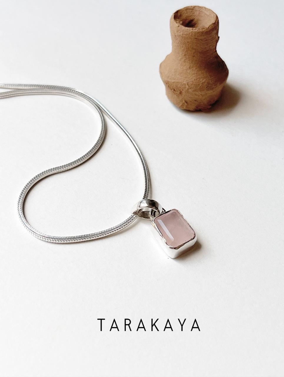 Elegant Rose Quartz Rectangular Pendant in Silver