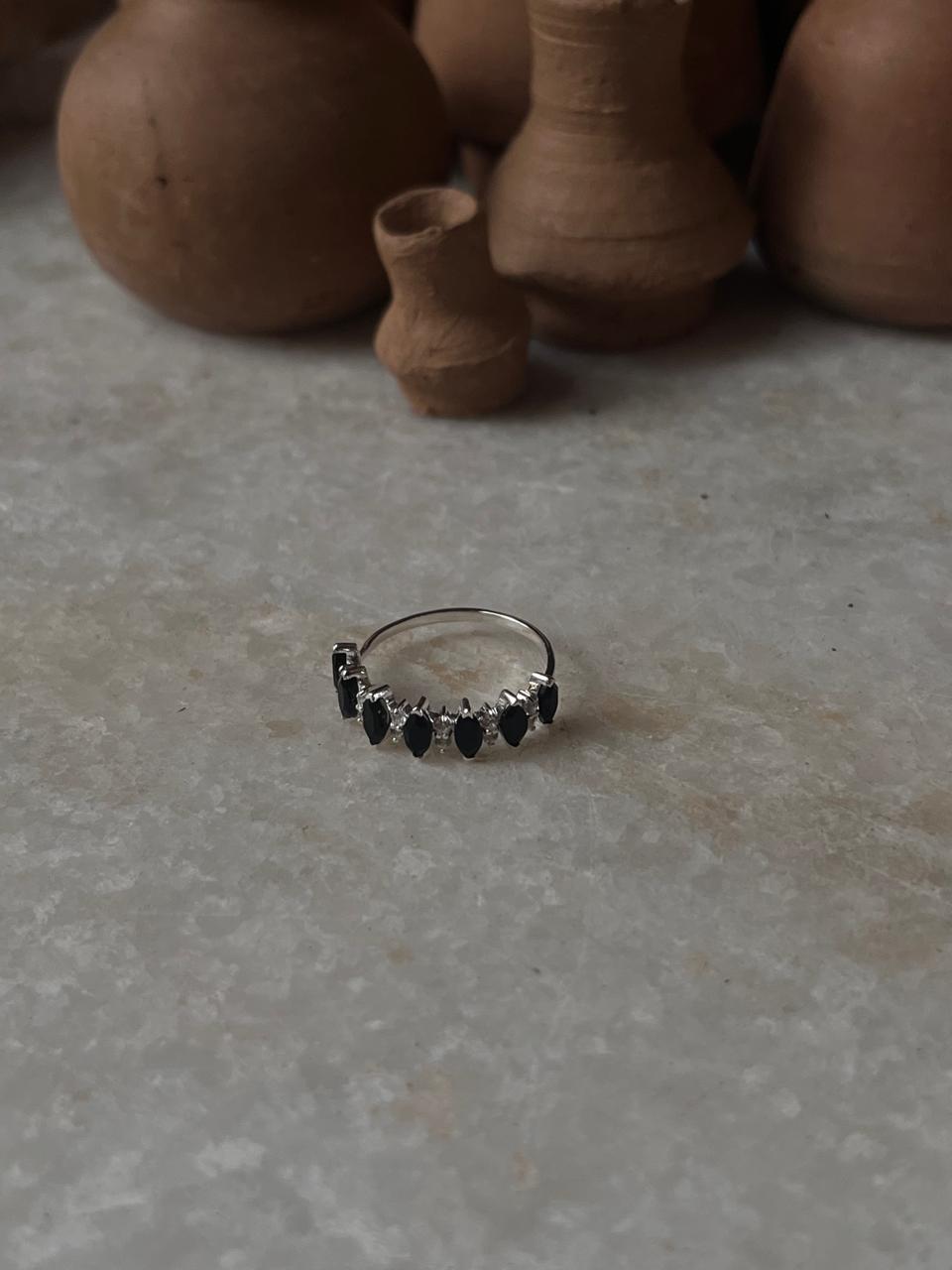 Elysian Stack Black Spinel & White Topaz 925 Sterling Silver Ring