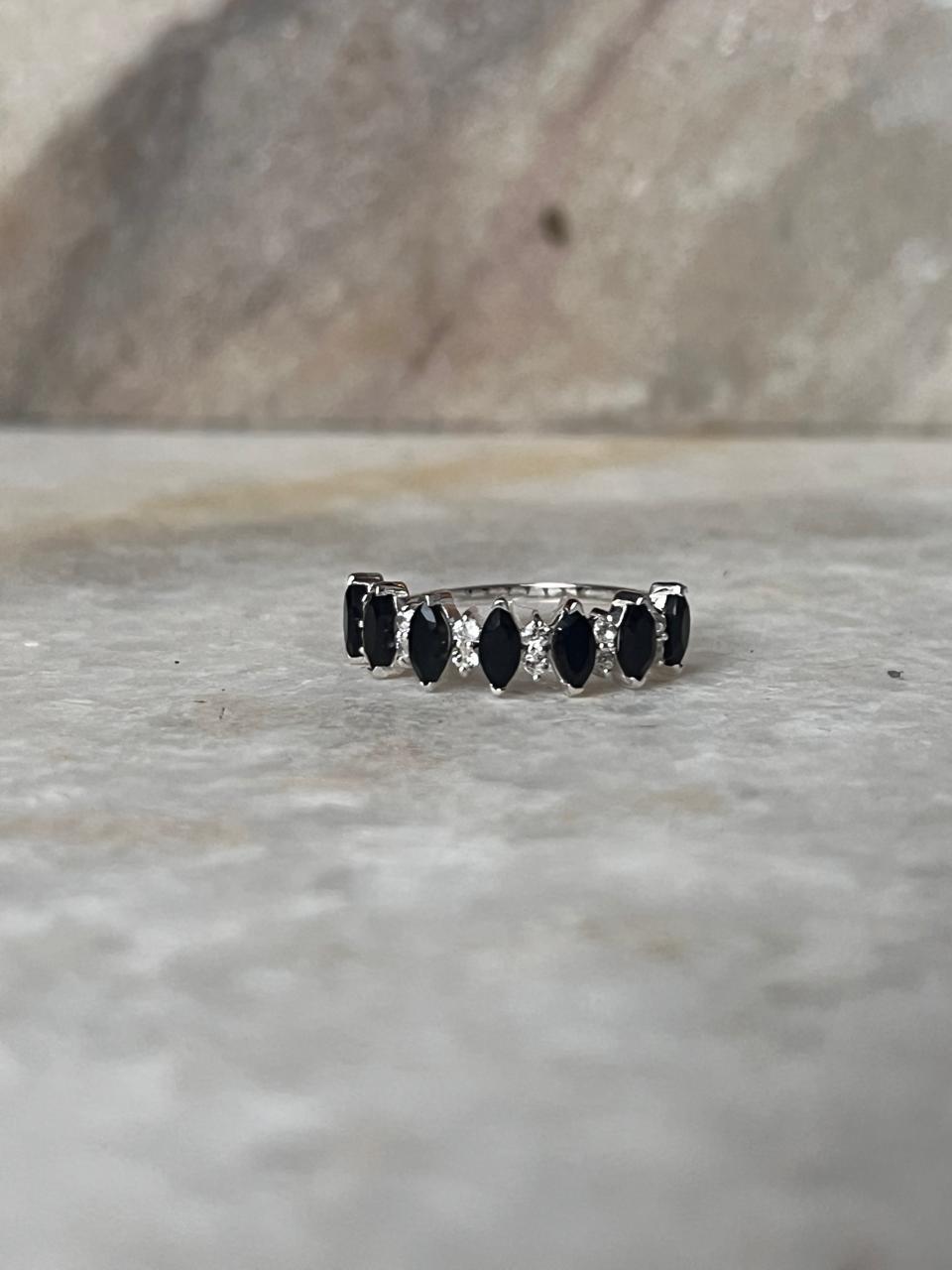 Elysian Stack Black Spinel & White Topaz 925 Sterling Silver Ring
