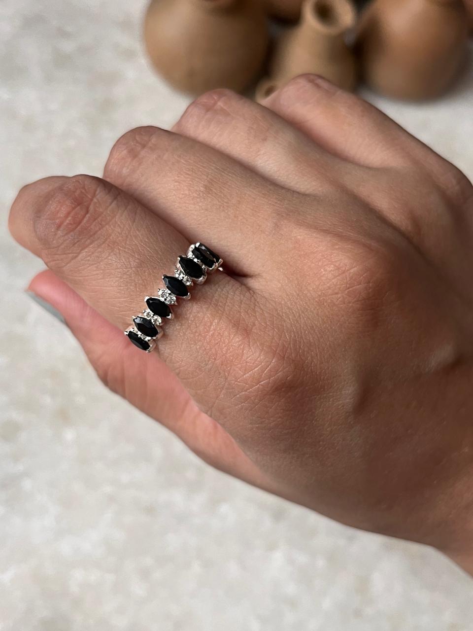 Elysian Stack Black Spinel & White Topaz 925 Sterling Silver Ring