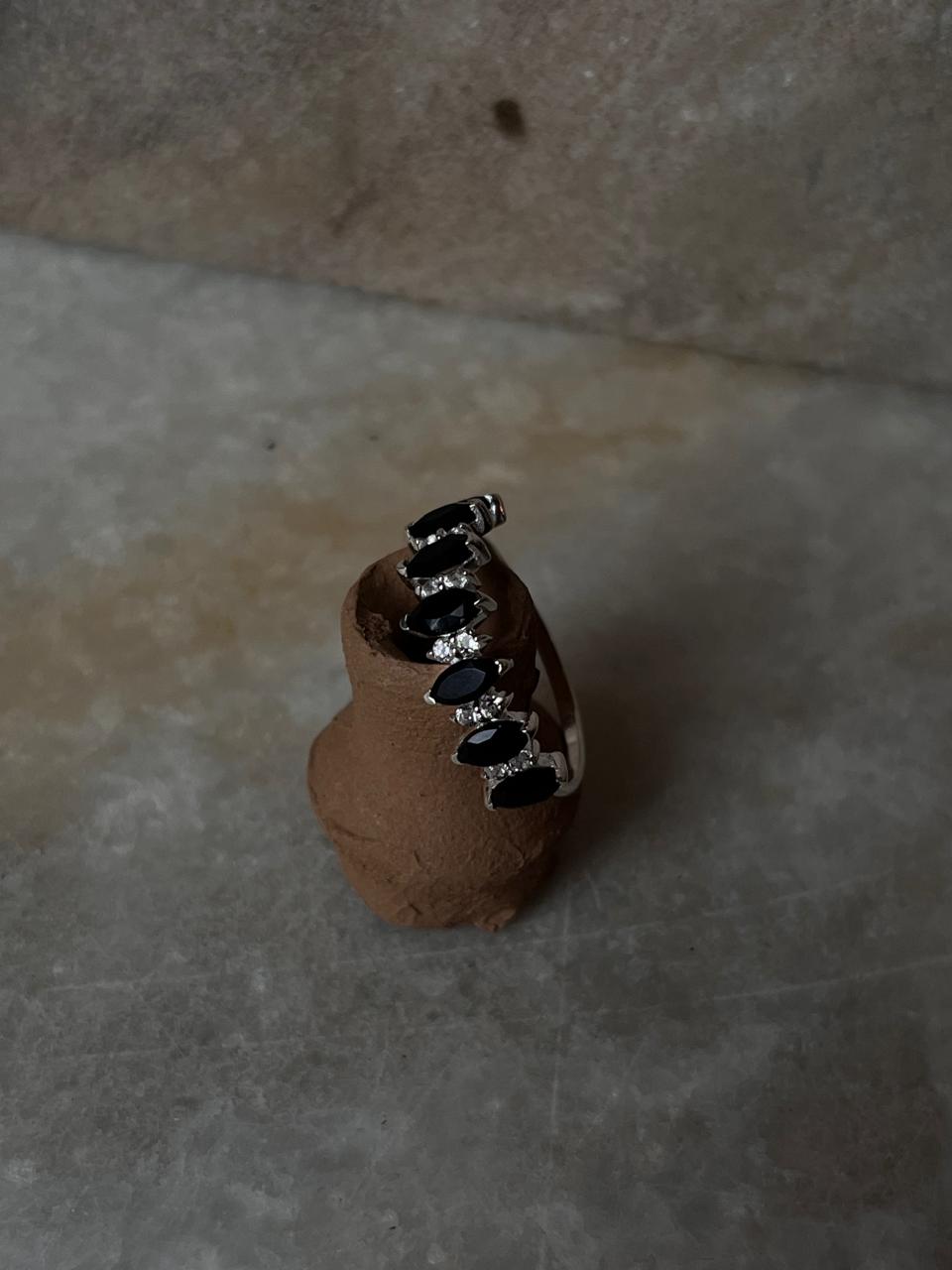 Elysian Stack Black Spinel & White Topaz 925 Sterling Silver Ring