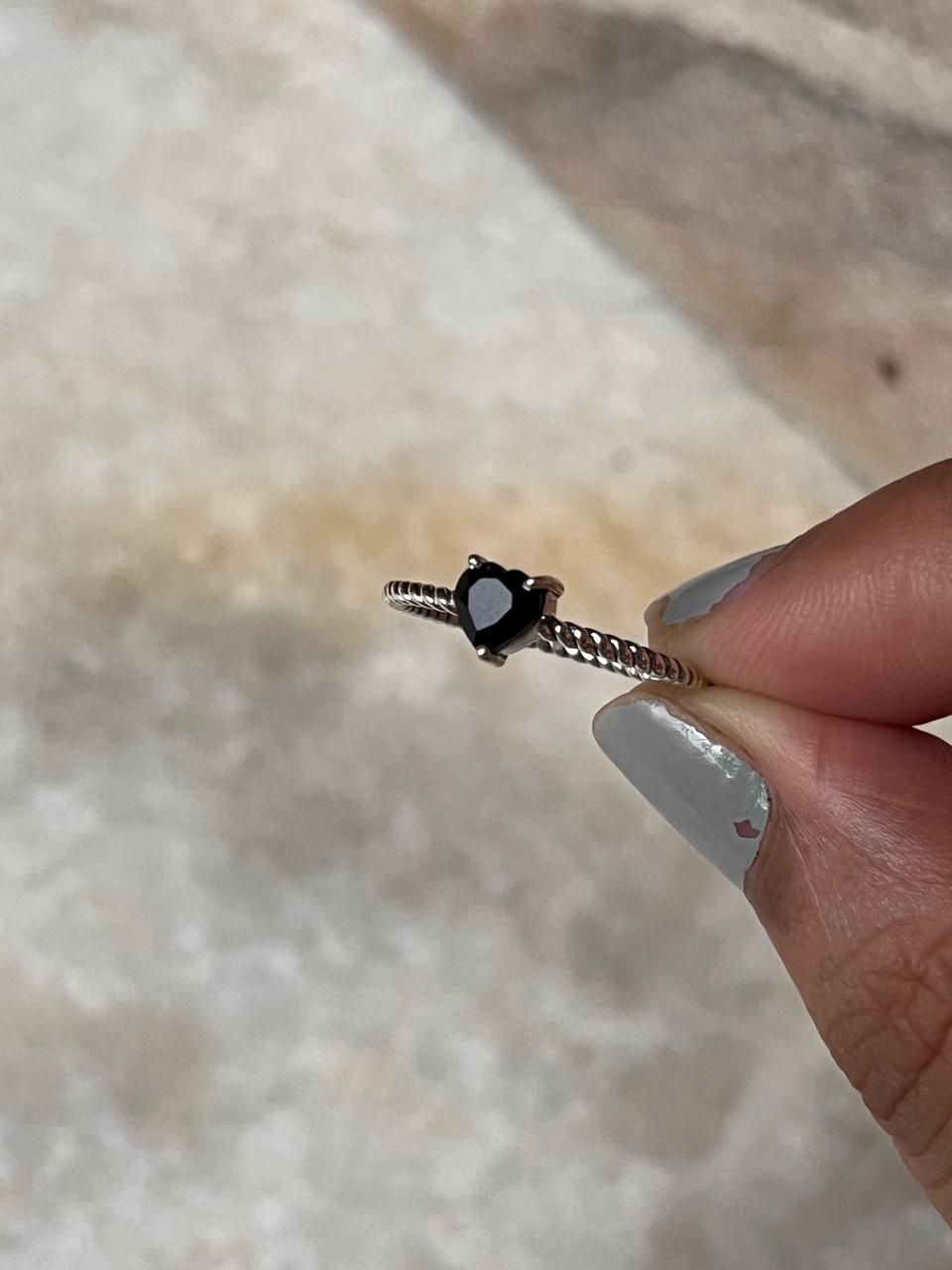Black Spinel Heart Solitaire 925 Sterling Silver Ring