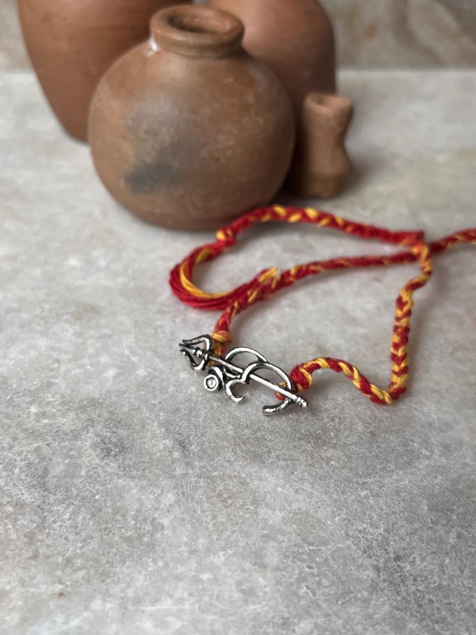 Om Trishul / Shiv Shakti Reusable Charm Handcrafted 925 Sterling Silver Rakhi