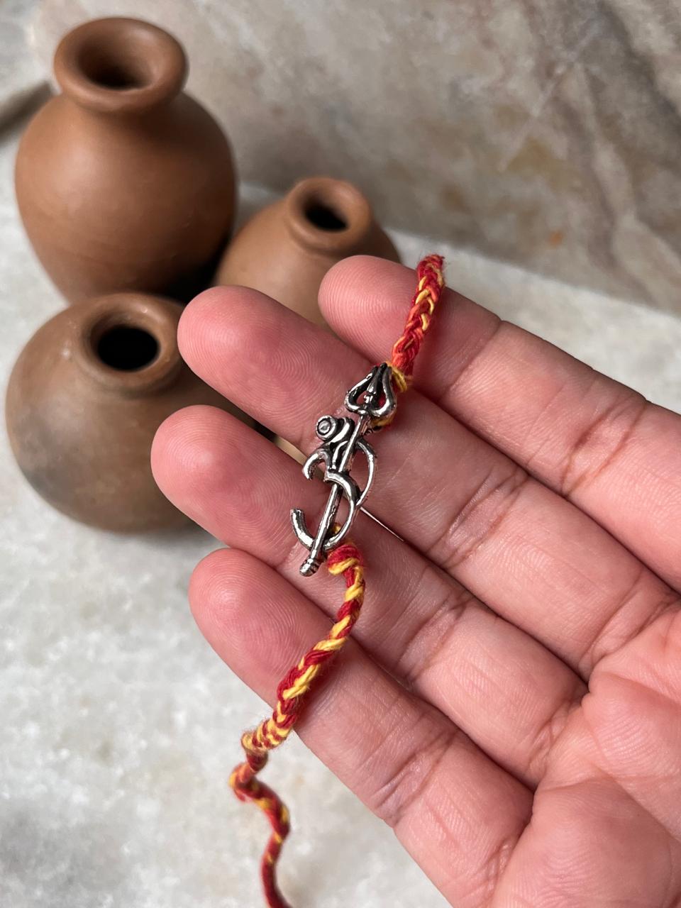 Om Trishul / Shiv Shakti Reusable Charm Handcrafted 925 Sterling Silver Rakhi