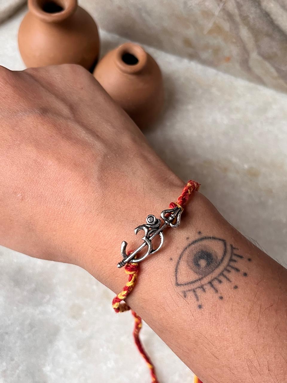 Om Trishul / Shiv Shakti Reusable Charm Handcrafted 925 Sterling Silver Rakhi