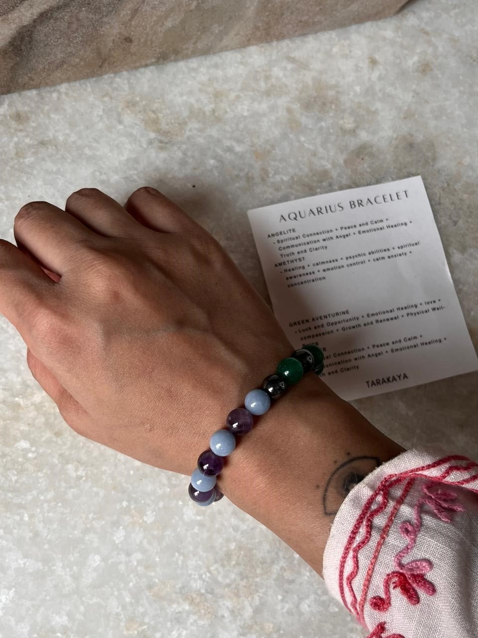 8MM natural crystal bead bracelet for Aquarius sign