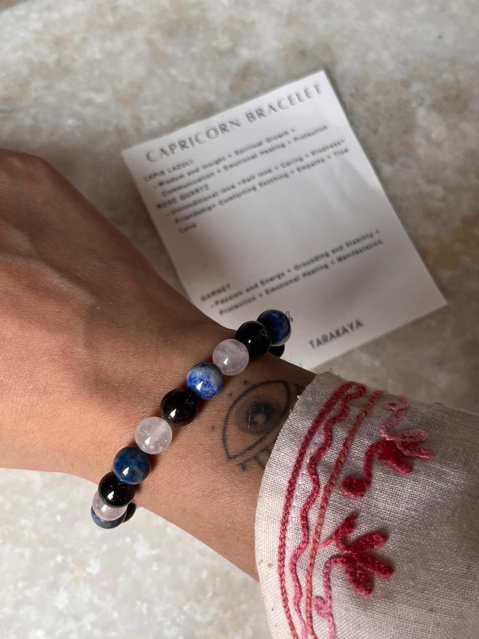 Capricorn zodiac bracelet with two healing crystals