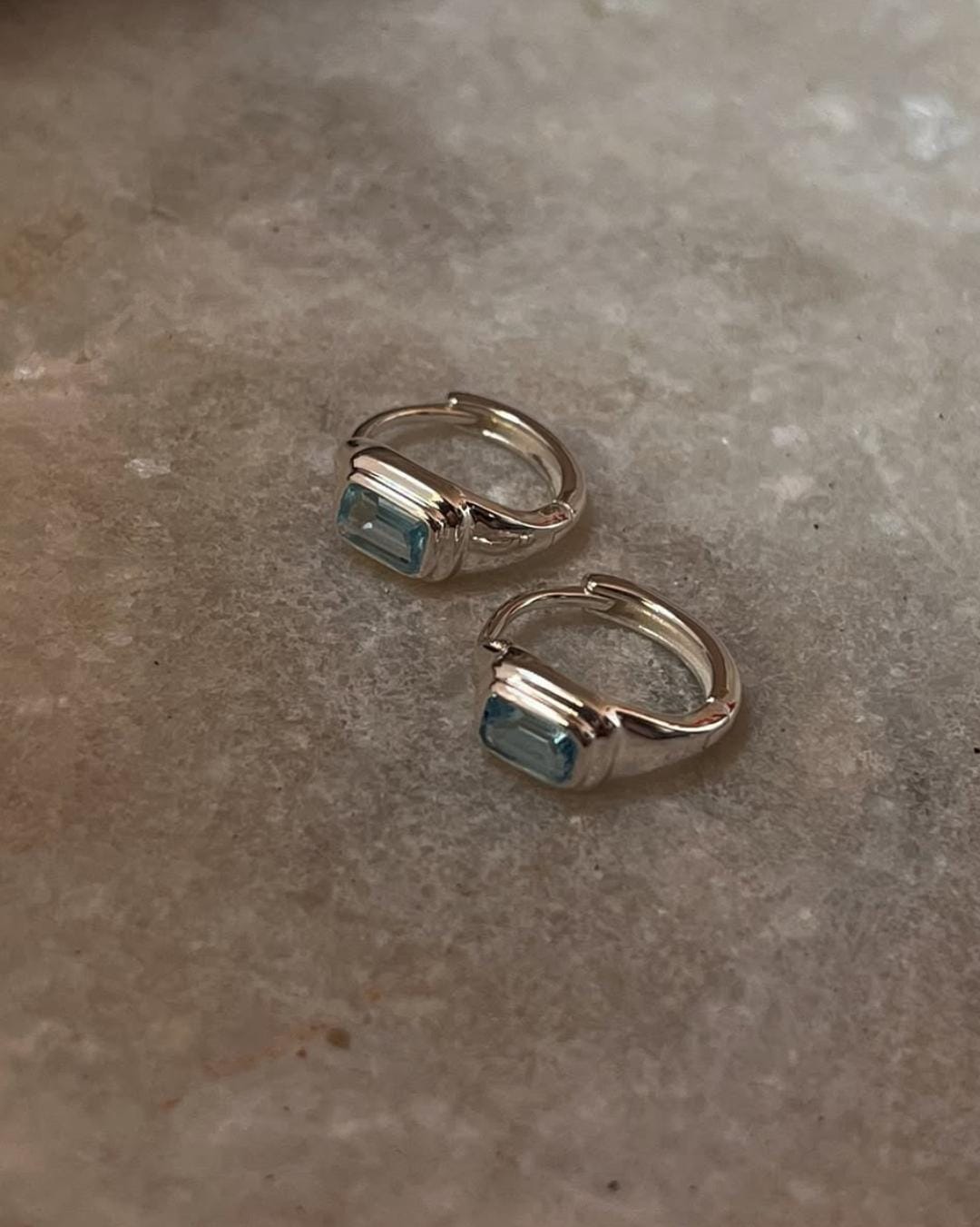 Blue Topaz Huggies 925 Sterling Silver Earrings