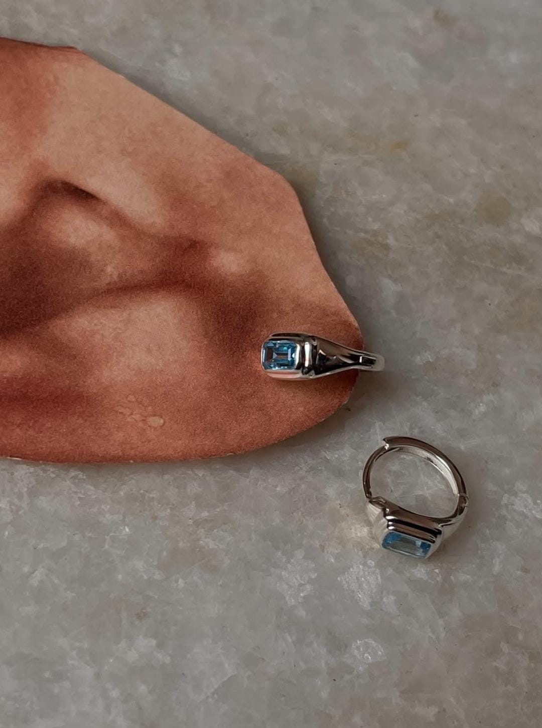 Blue Topaz Huggies 925 Sterling Silver Earrings