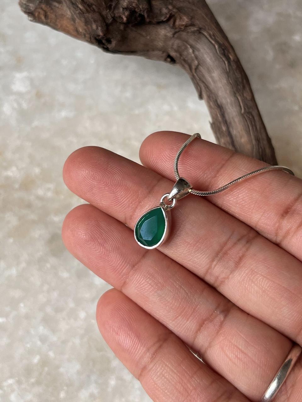 Green Onyx Pear/ Drop Cut 925 Sterling Silver Pendant