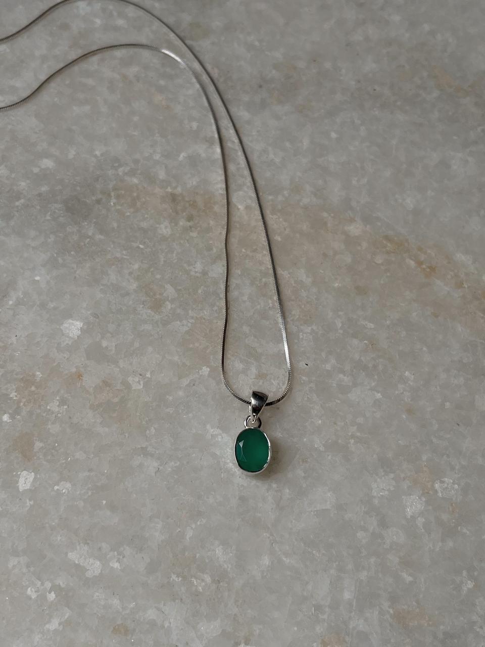 Green Onyx Oval Cut 925 Sterling Silver Pendant