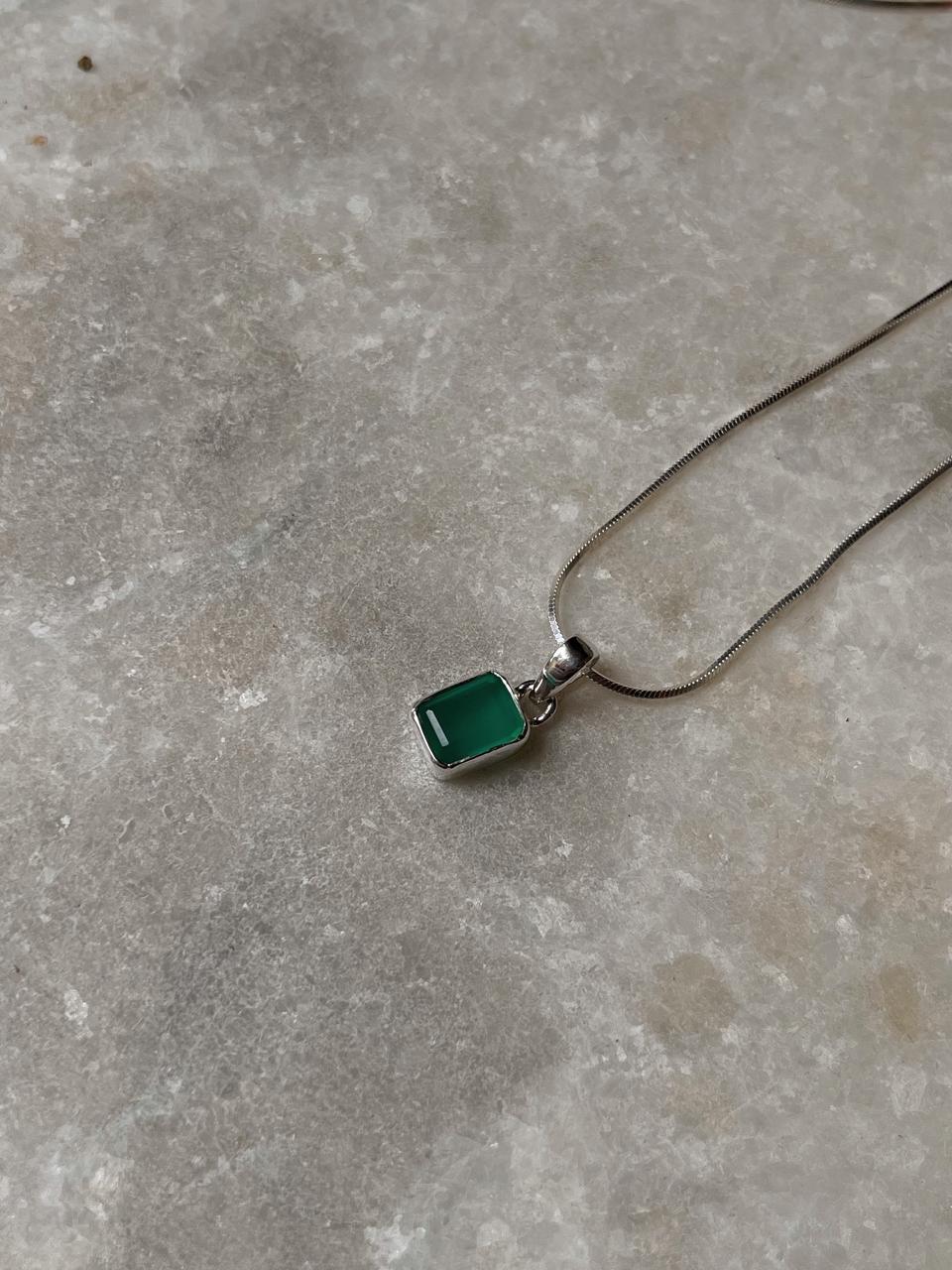 Elegant Green Onyx Rectangle Pendant in Silver Setting
