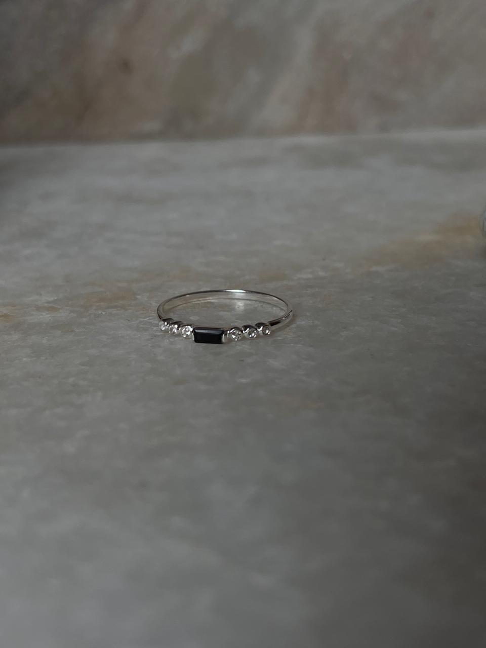 Black Spinel & White Topaz Twilight Stack 925 Sterling Silver Ring
