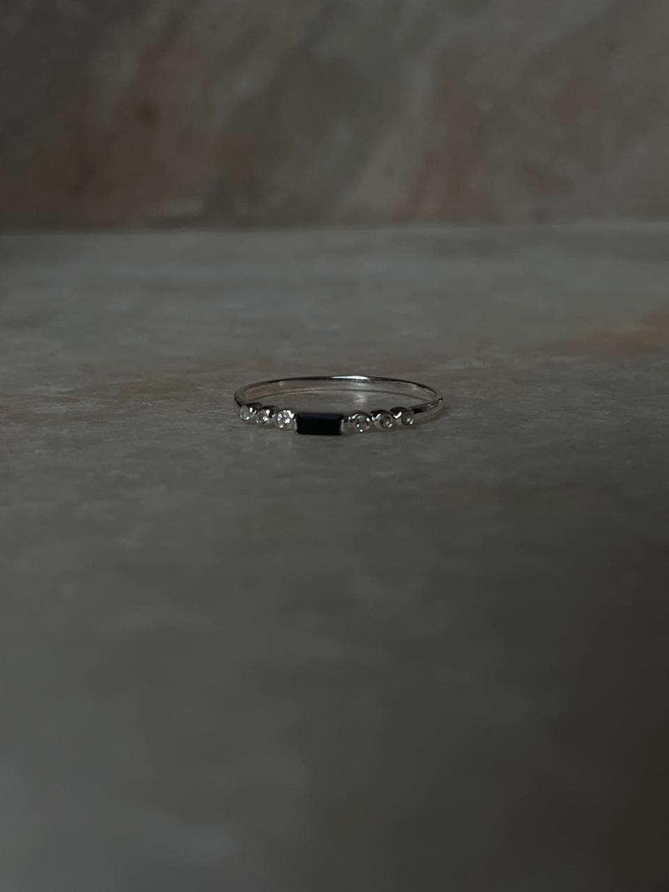 Black Spinel & White Topaz Twilight Stack 925 Sterling Silver Ring
