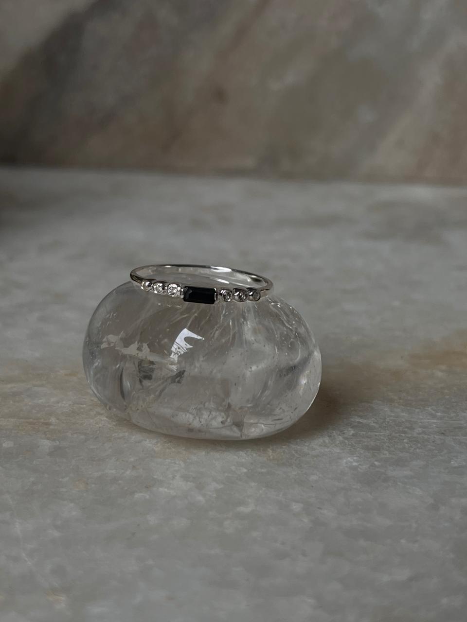 Black Spinel & White Topaz Twilight Stack 925 Sterling Silver Ring