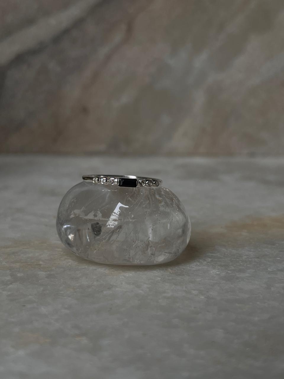 Black Spinel & White Topaz Twilight Stack 925 Sterling Silver Ring