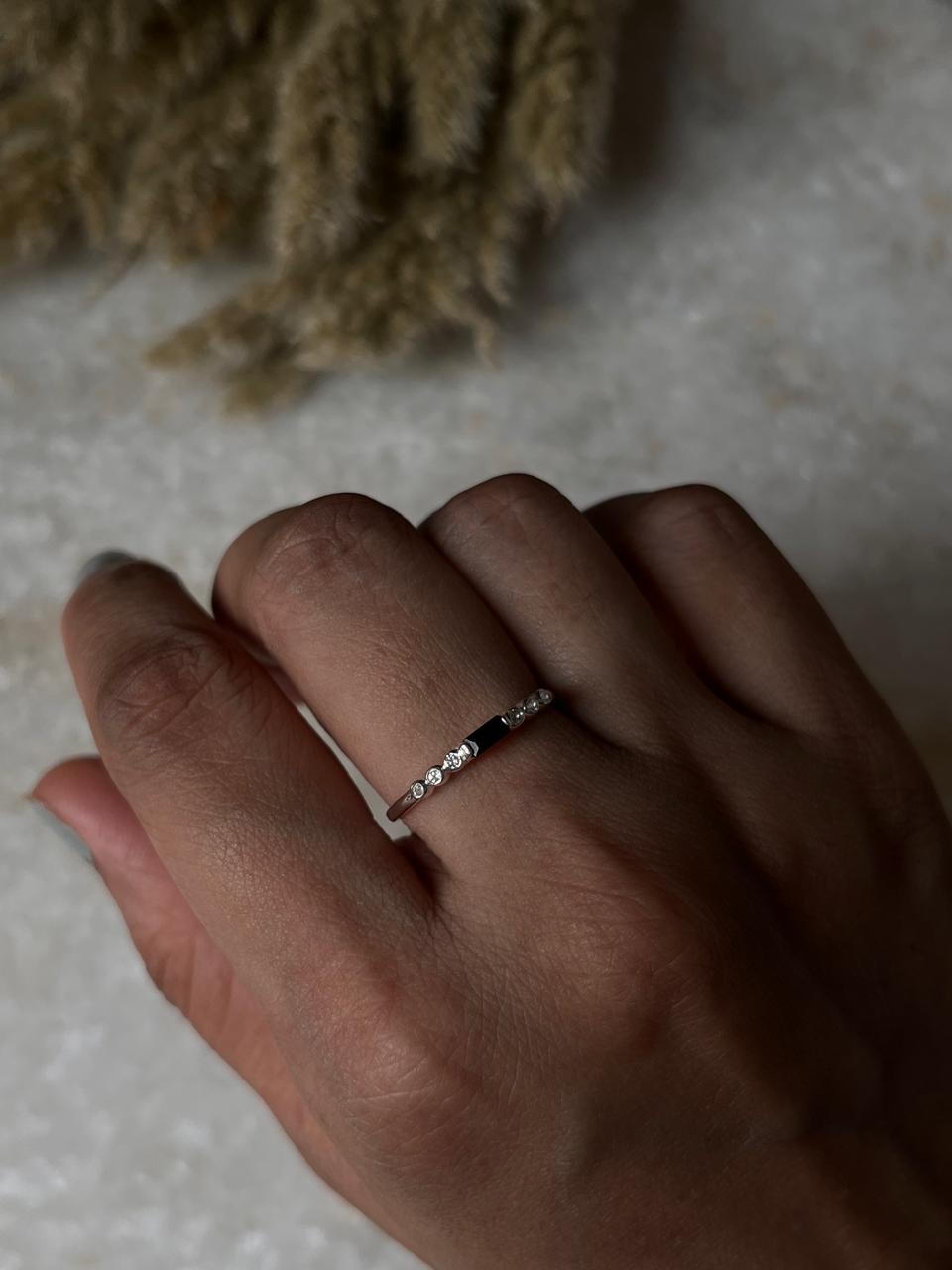 Black Spinel & White Topaz Twilight Stack 925 Sterling Silver Ring