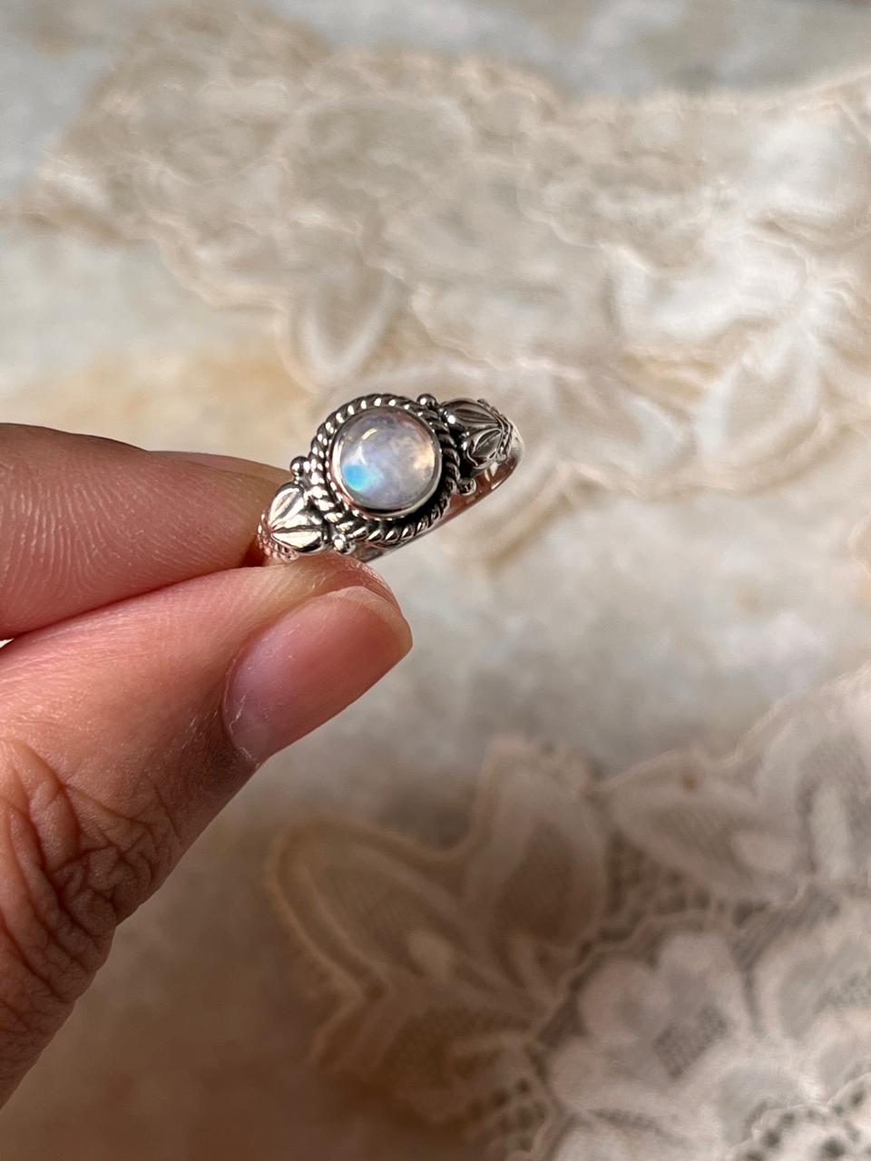 Moonstone Round Boho 925 Sterling Silver Ring