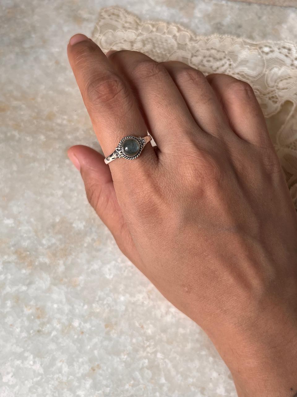 Artisan Labradorite Round Ring – Boho Inspired Design in Silver