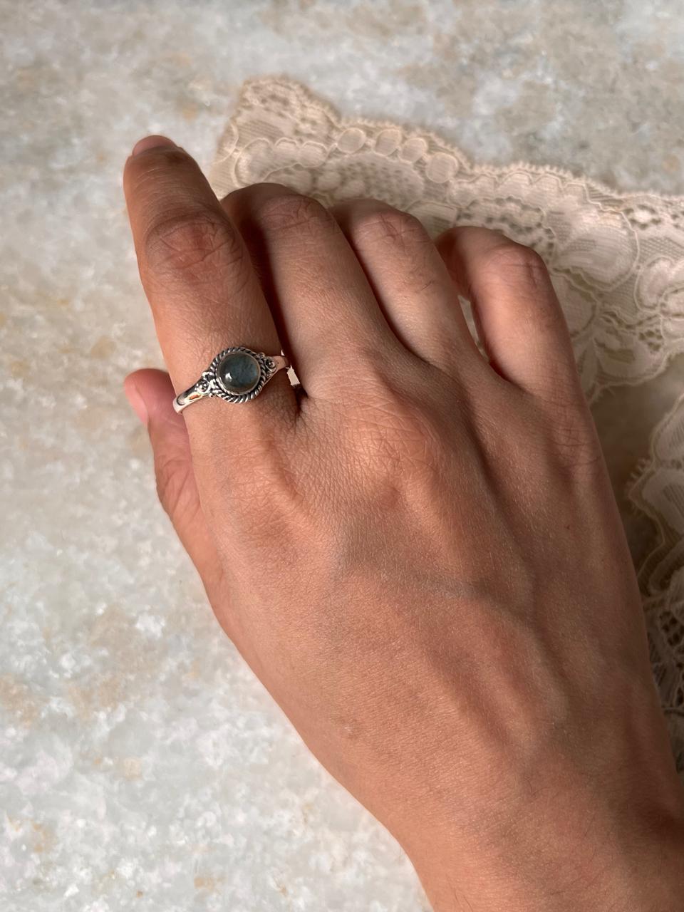 Handcrafted Boho II Ring with Round Labradorite in 925 Silver