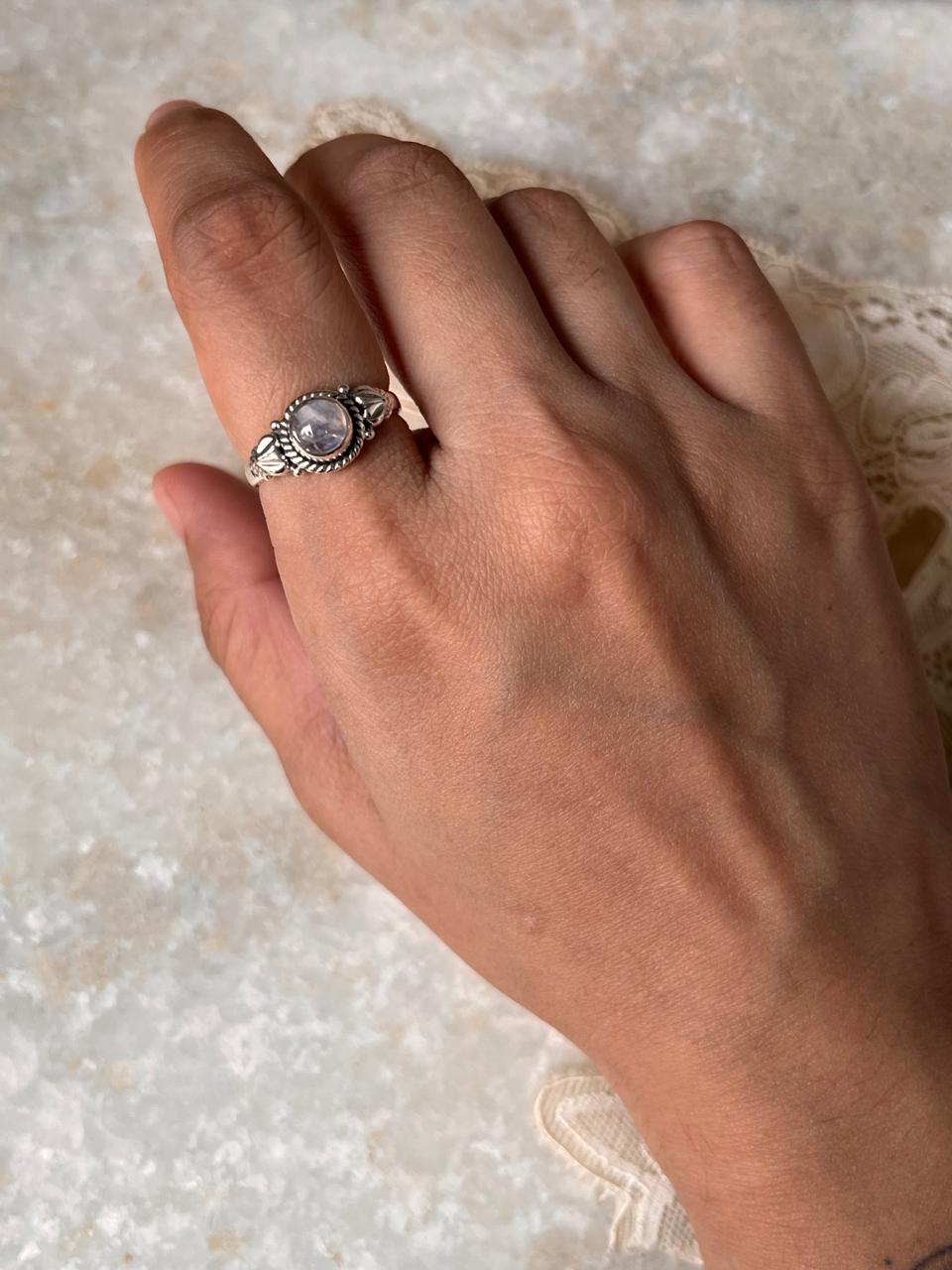 Moonstone Round Boho 925 Sterling Silver Ring