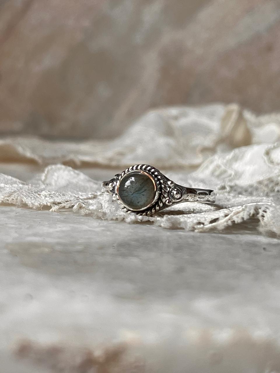 Labradorite Round Boho Style Ring in 925 Sterling Silver