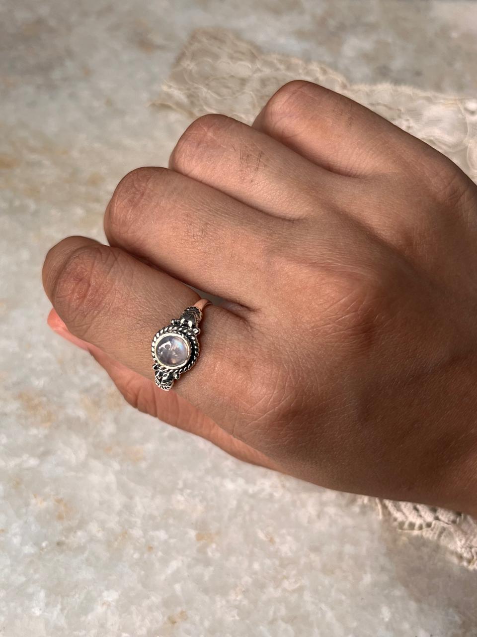 Moonstone Round Boho 925 Sterling Silver Ring