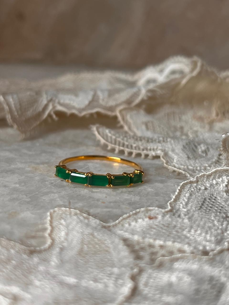Gold Vermeil Green Onyx Baguette Eternity Band 925 Sterling Silver Ring