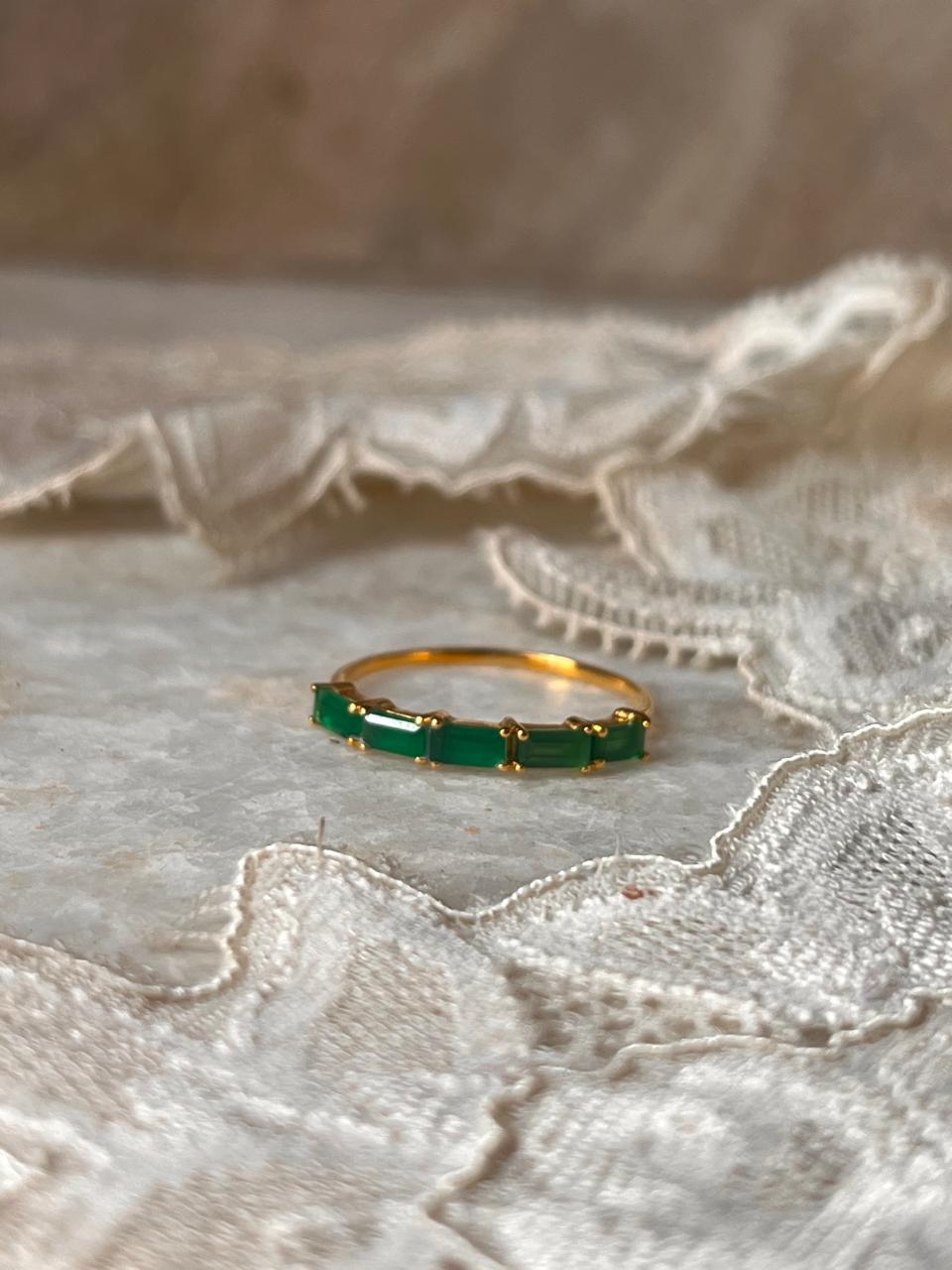 Gold Vermeil Green Onyx Baguette Eternity Band 925 Sterling Silver Ring