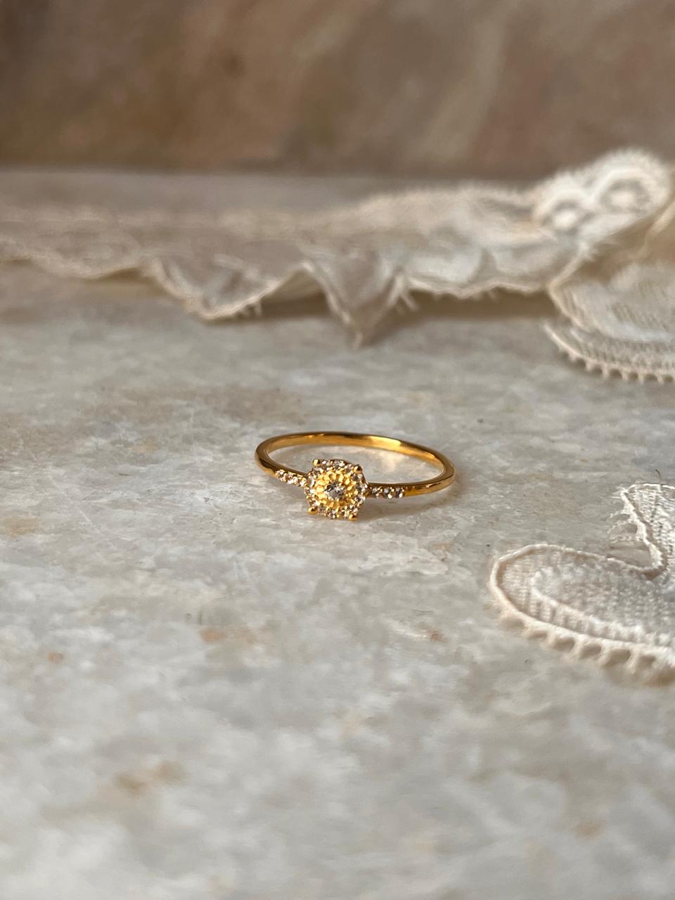 Gold Vermeil White Topaz Solitaire 925 Sterling Silver Ring