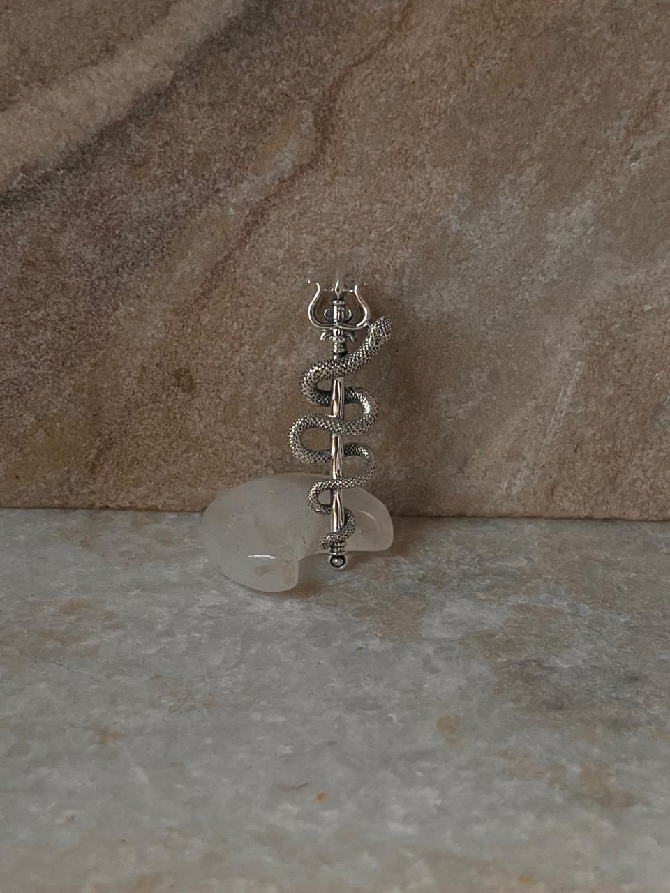 Spiritual Trishul with Snake Pendant in 925 Sterling Silver