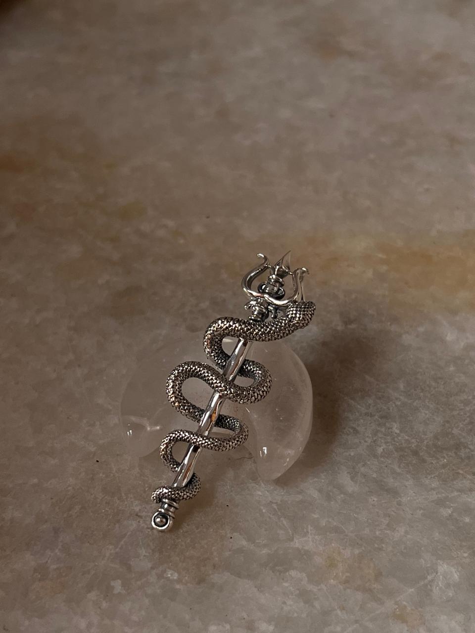 Hindu Symbolism Snake & Trishul Pendant in Sterling Silver