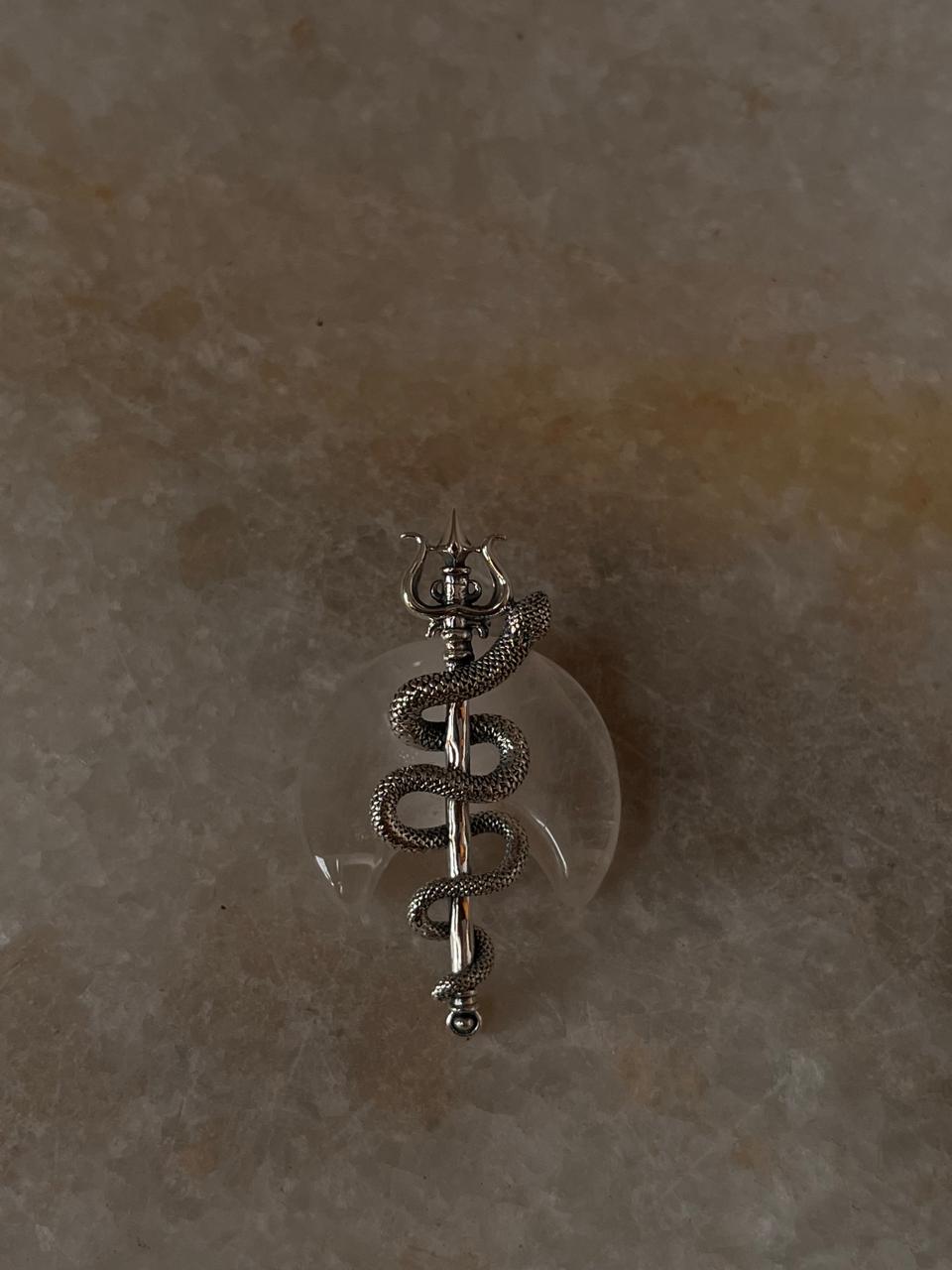 Sterling Silver Trident Pendant with Serpent Motif