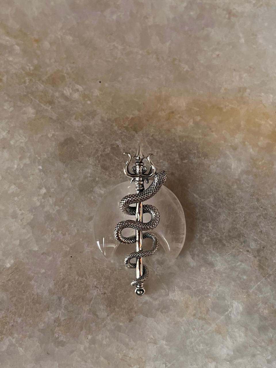 Serpent and Trishul Symbol Pendant in Pure 925 Sterling Silver
