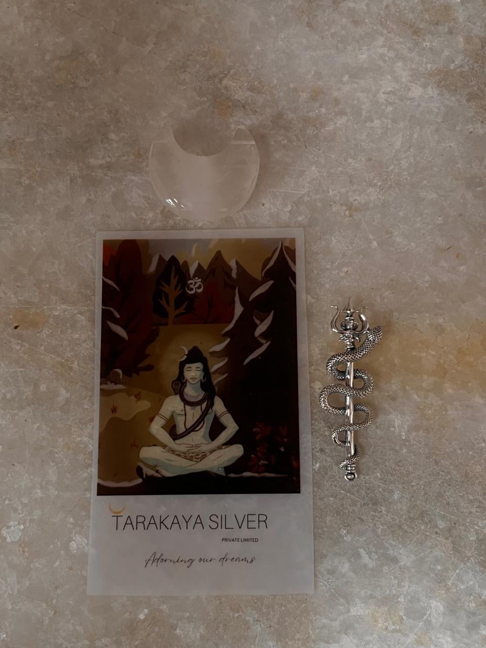 Serpent and Trishul Symbol Pendant in Pure 925 Sterling Silver